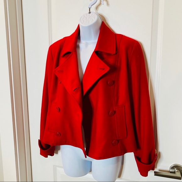 Red Wool Anne Taylor Cropped Pea Coat Size M - Picture 14 of 16